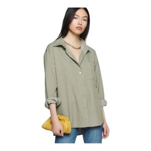 Reformation Will Oversized Shirt in Olive Stripe XL